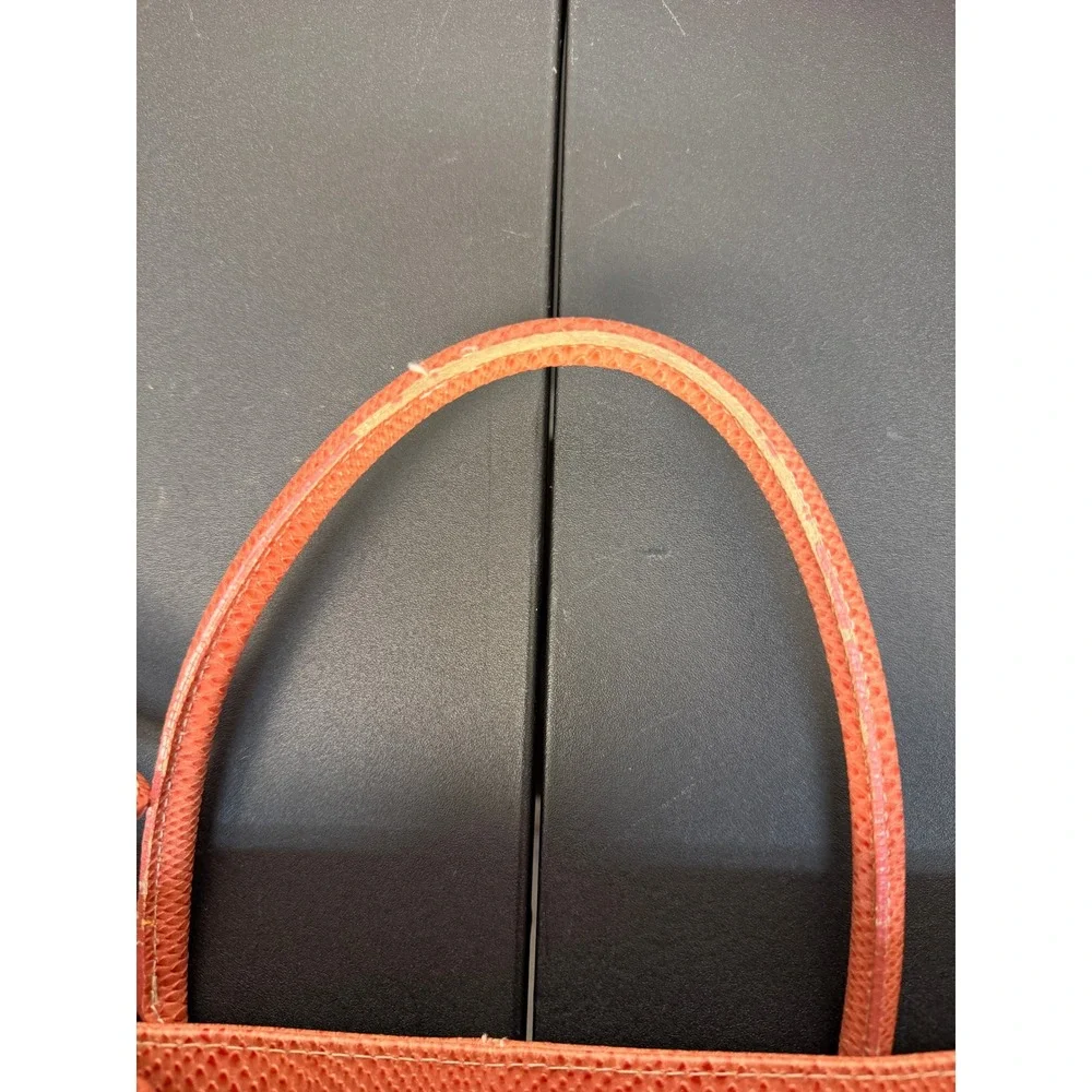 Franklin Covey Briefcase Crossbody Bag Lizard Embossed Pink Coral Leather Laptop